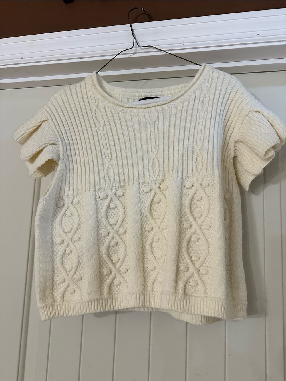 SHEIN Cream Cable Knit Short Sleeve Sweater top medium 8/10
